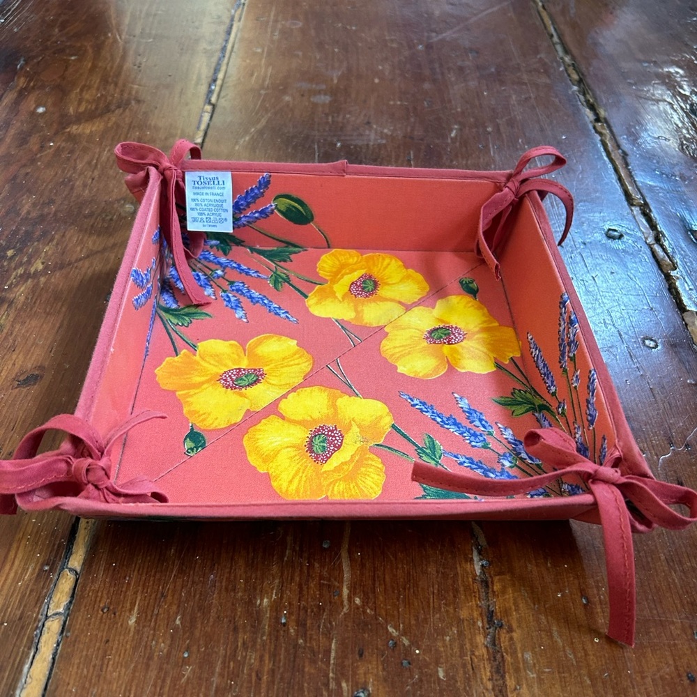 French Provencal Bread Basket Poppies Lavender  brick /Yellow Made In France